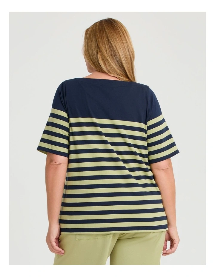 Cotton Breton Stripe Top Navy/matcha image 2