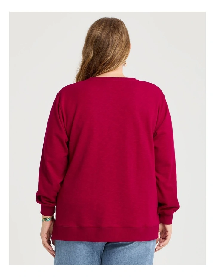 Boyfriend Tunic Sweat in Ruby Red image 2