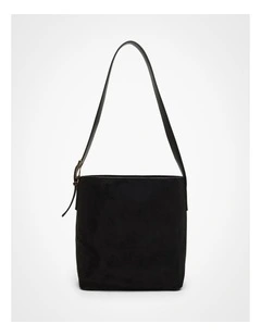 Faux Suede Shoulder Bag in Black