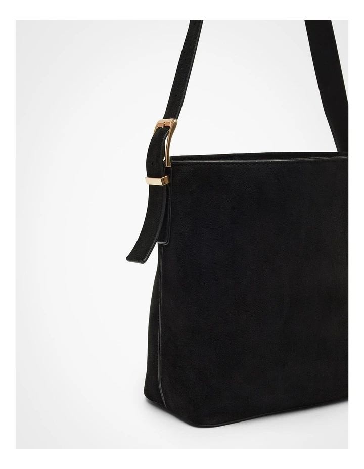 Faux Suede Shoulder Bag in Black image 3