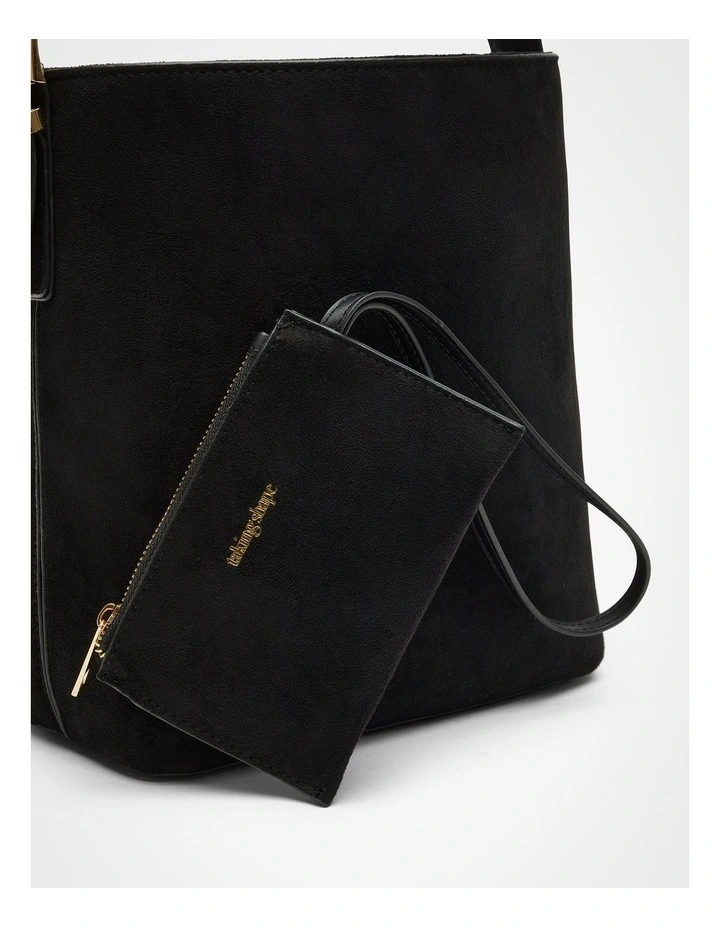 Faux Suede Shoulder Bag in Black image 4