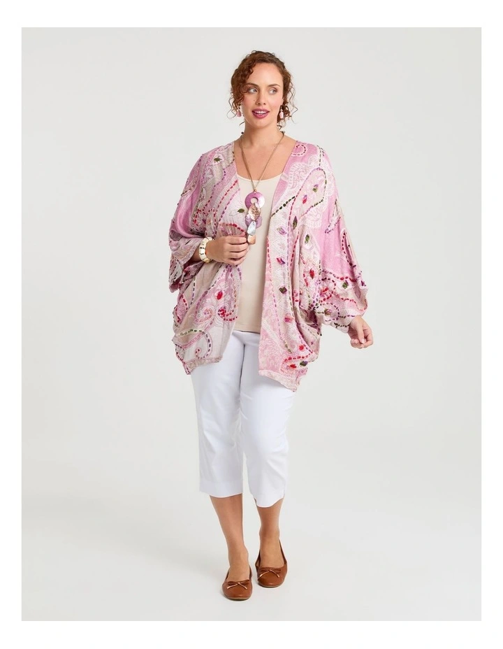 Embroidered Jacquard Cape in Pink image 1