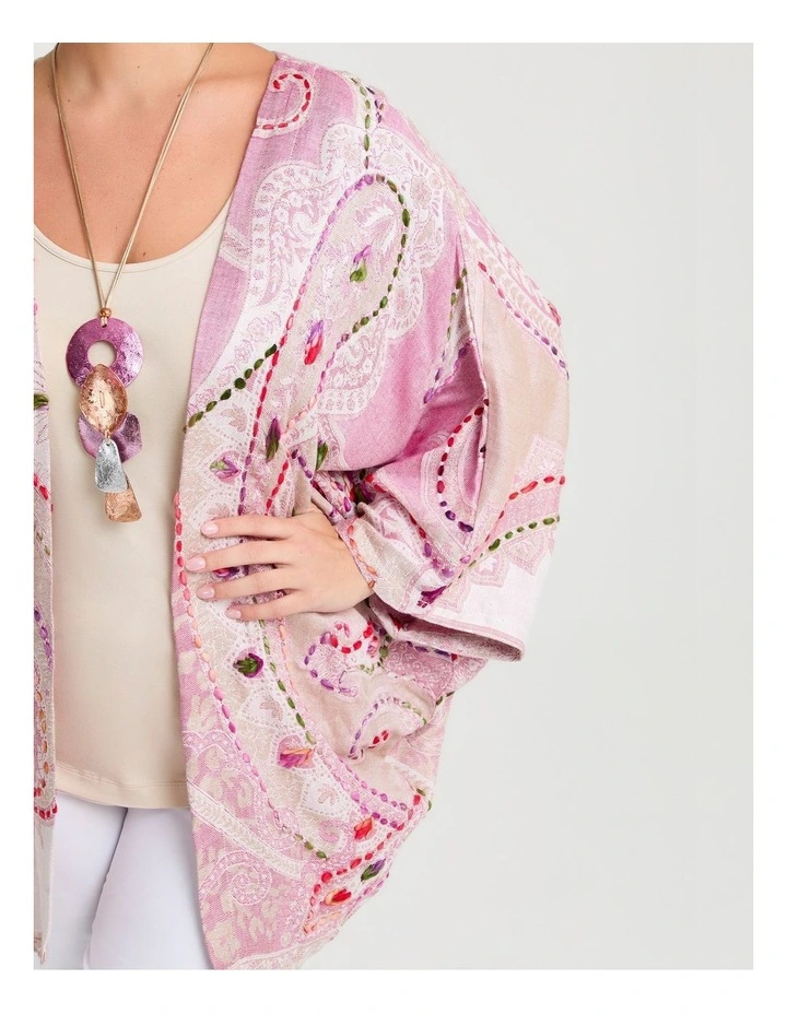 Embroidered Jacquard Cape in Pink image 3