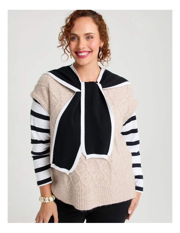 On The Shoulder Tie Up Top in White/Black image 1