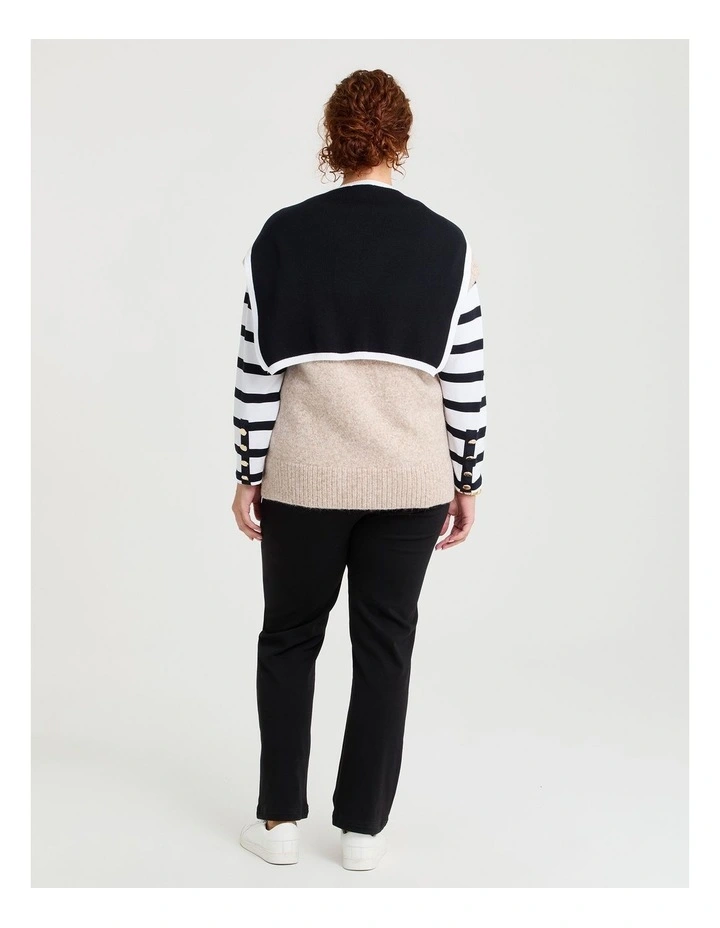 On The Shoulder Tie Up Top in White/Black image 2