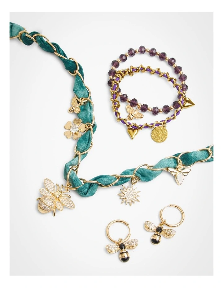 Fabric & Charms Statement Necklace Green image 2