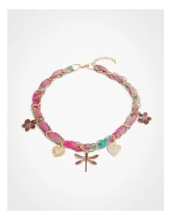 Fabric & Charms Dragonfly Necklace Pink