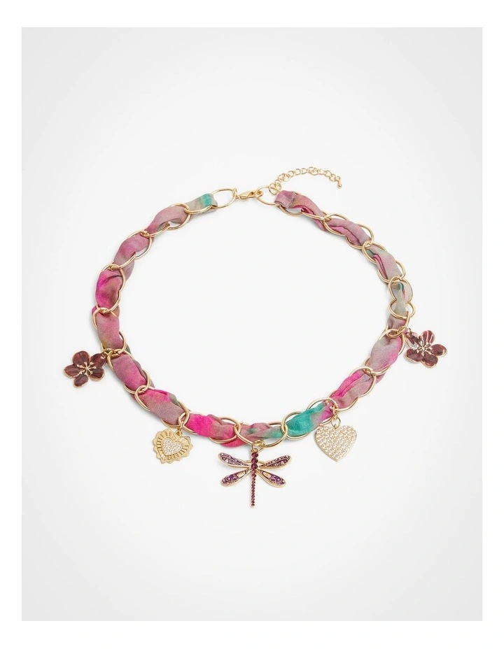 Fabric & Charms Dragonfly Necklace Pink image 1