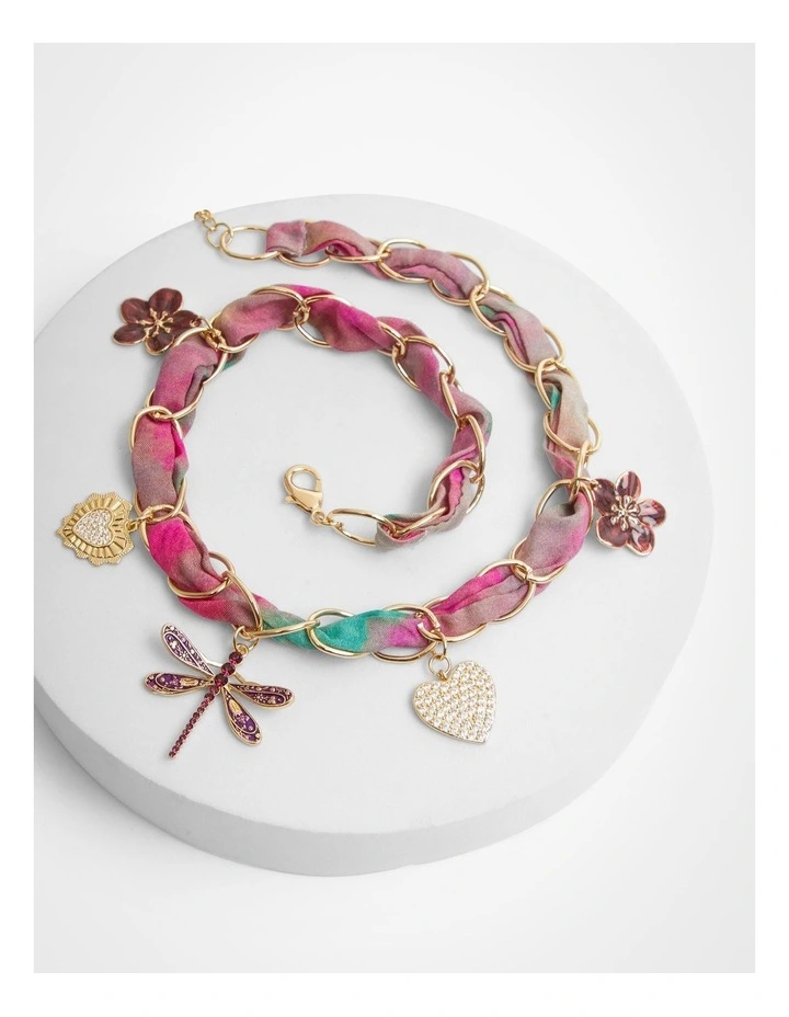 Fabric & Charms Dragonfly Necklace Pink image 2