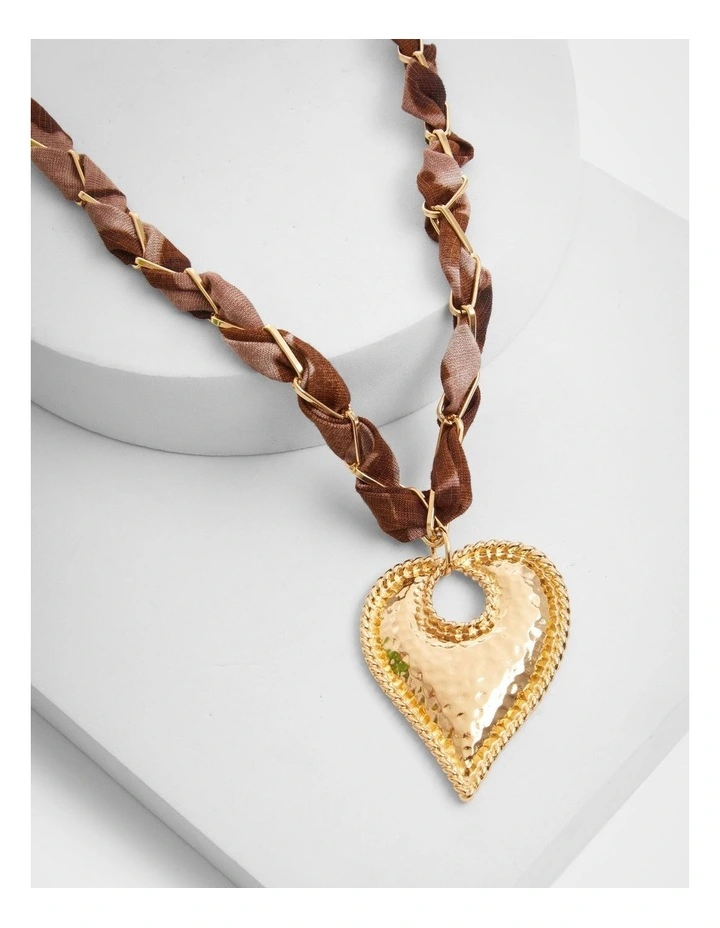 Fabric & Charms Long Necklace in Chocolate image 3