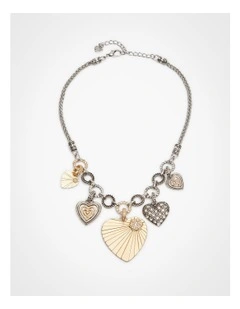 Heart Charm Statement Necklace Multi