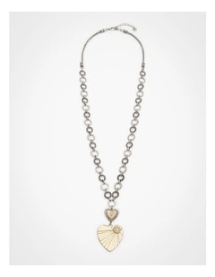 Heart Charm Long Pendant Necklace Multi