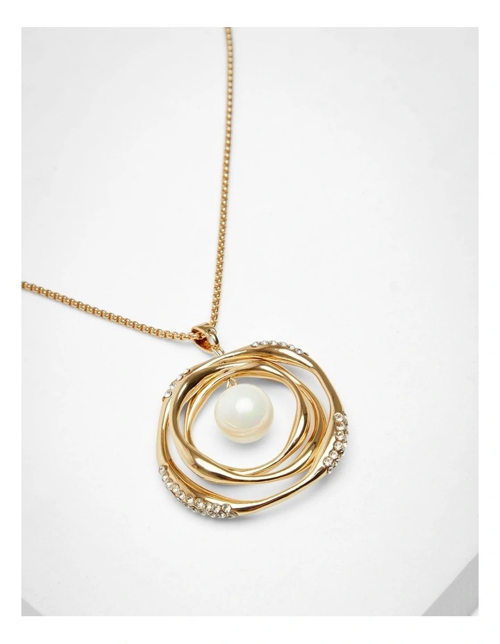 Long Pearl Gong Necklace Gold image 3