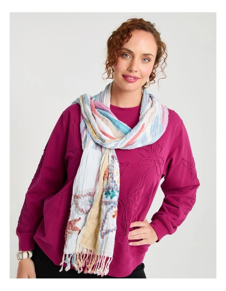 Shirred Pretty Floral Scarf in Multi image 2