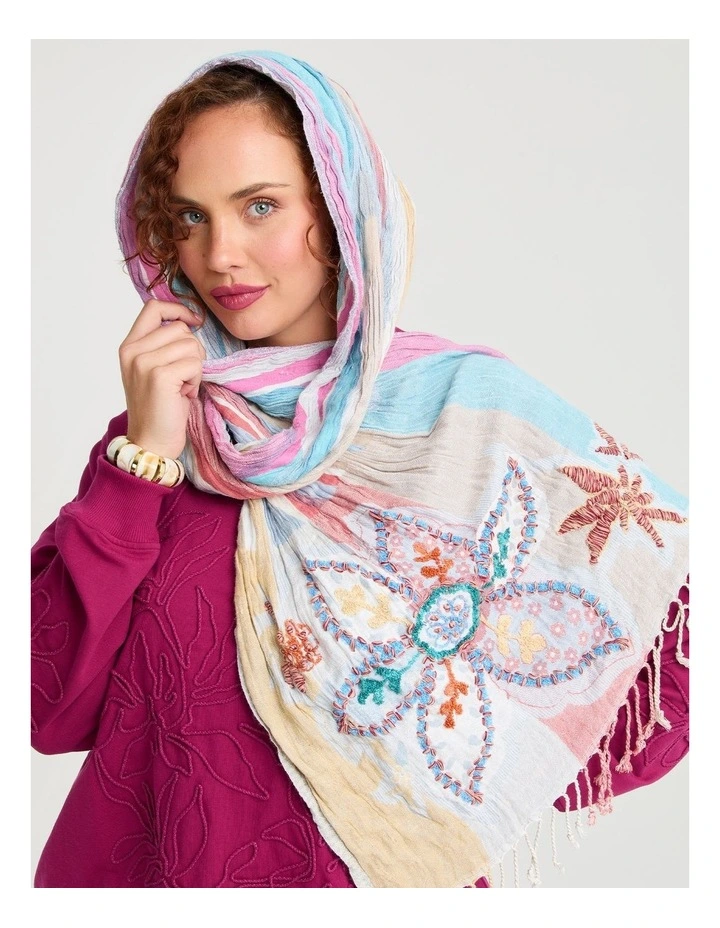 Shirred Pretty Floral Scarf in Multi image 3