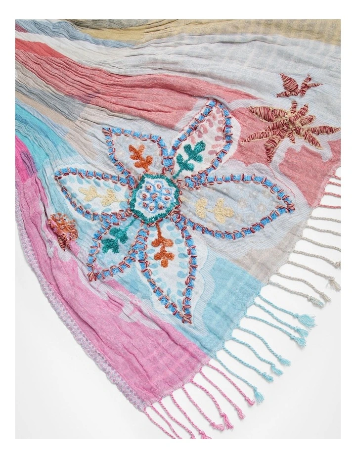 Shirred Pretty Floral Scarf in Multi image 6