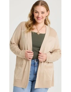 Natural Rib Detail Long Cardigan Fawn