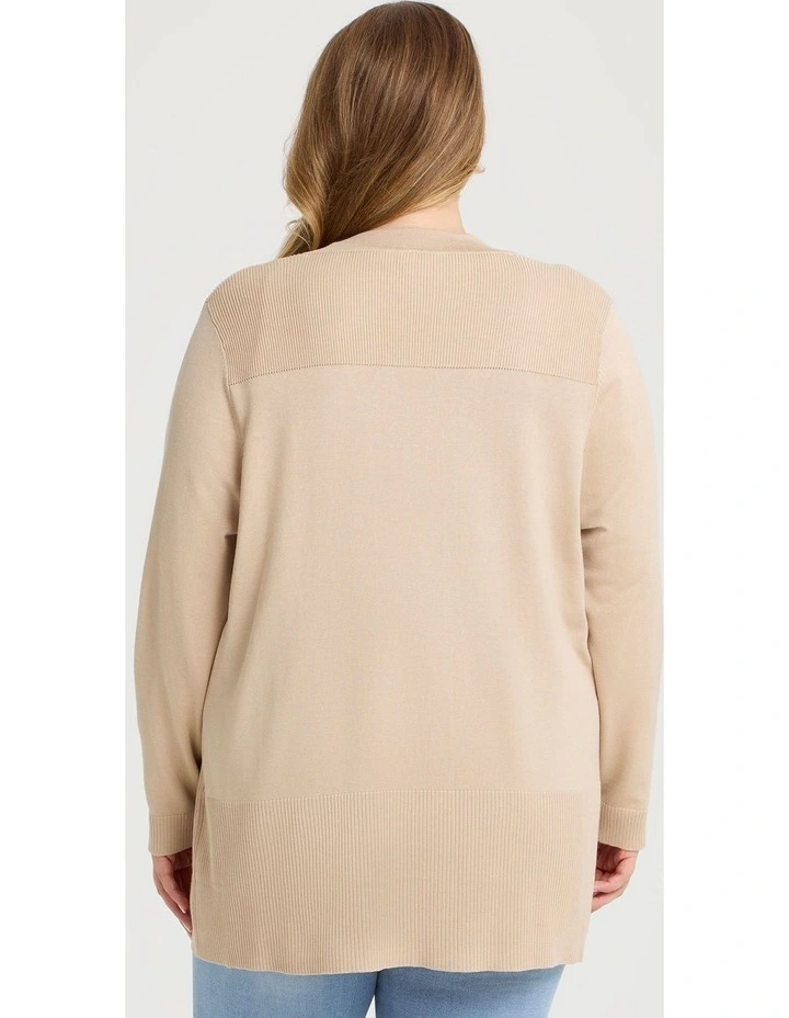 Natural Rib Detail Long Cardigan Fawn image 2