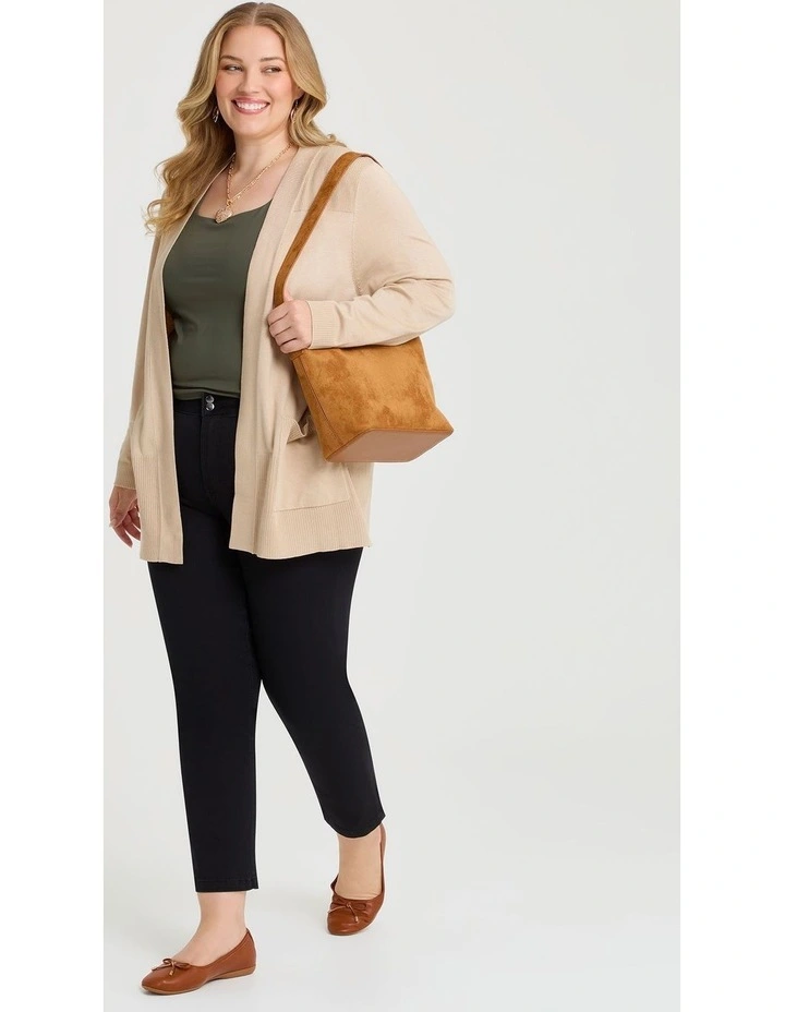 Natural Rib Detail Long Cardigan Fawn image 4