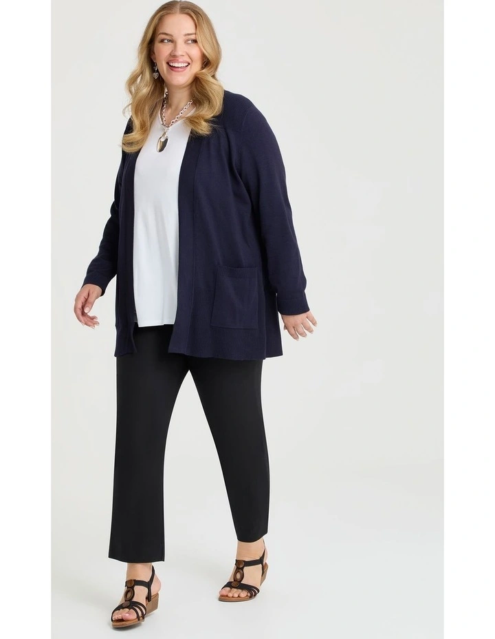 Natural Rib Detail Long Cardigan Dark Indigo image 3