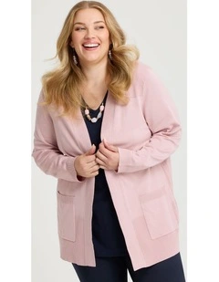 Natural Rib Detail Long Cardigan Dusty Pink