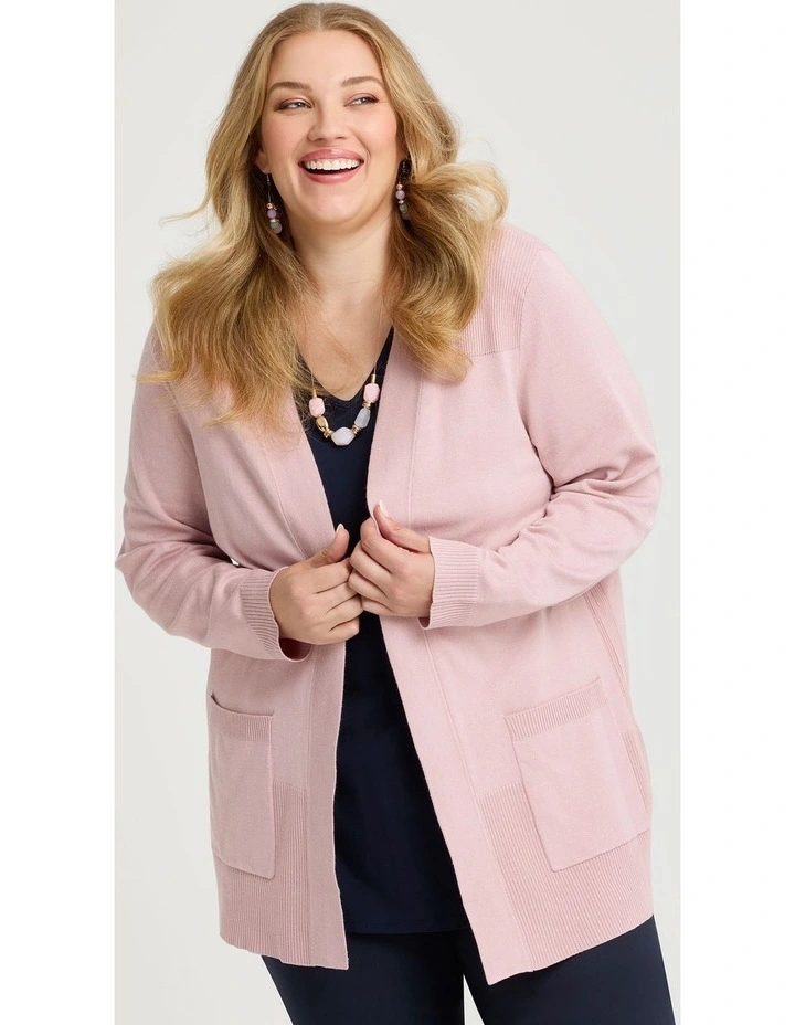 Natural Rib Detail Long Cardigan Dusty Pink image 1