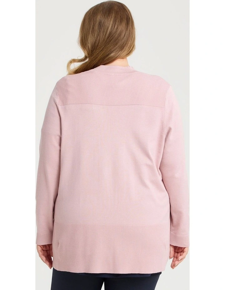 Natural Rib Detail Long Cardigan Dusty Pink image 2