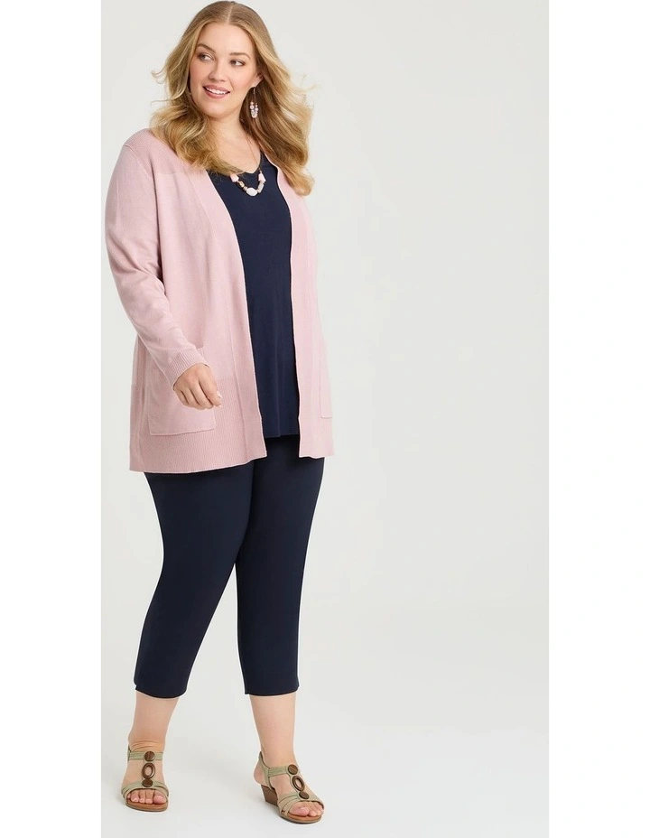 Natural Rib Detail Long Cardigan Dusty Pink image 3