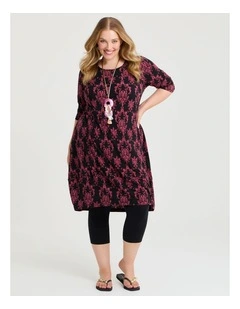 Printed Tulip Dress in Cranberry/Black