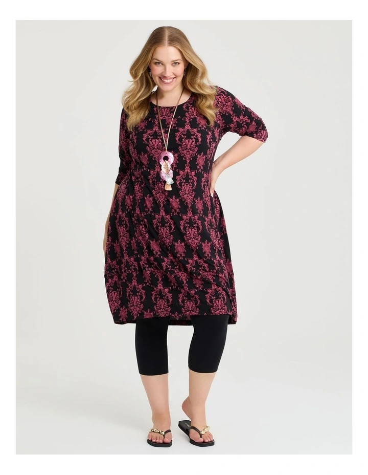 Printed Tulip Dress in Cranberry/Black image 1