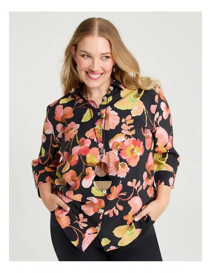 Cassandra Print Shirt Black/Coral image 1