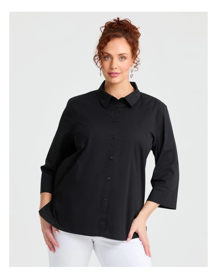 Stretch Cotton Poplin Shirt Black image 1