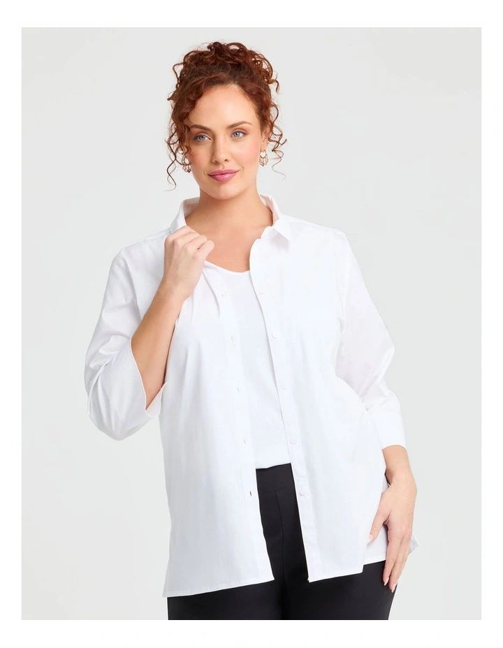 Stretch Cotton Poplin Shirt White image 3