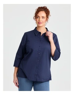 Stretch Cotton Poplin Shirt Dark Indigo