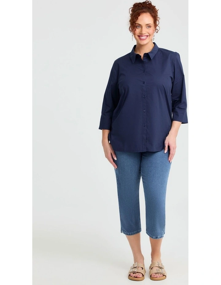 Stretch Cotton Poplin Shirt Dark Indigo image 3