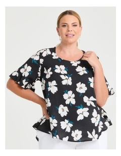 Yalina Natural Top Black White Floral