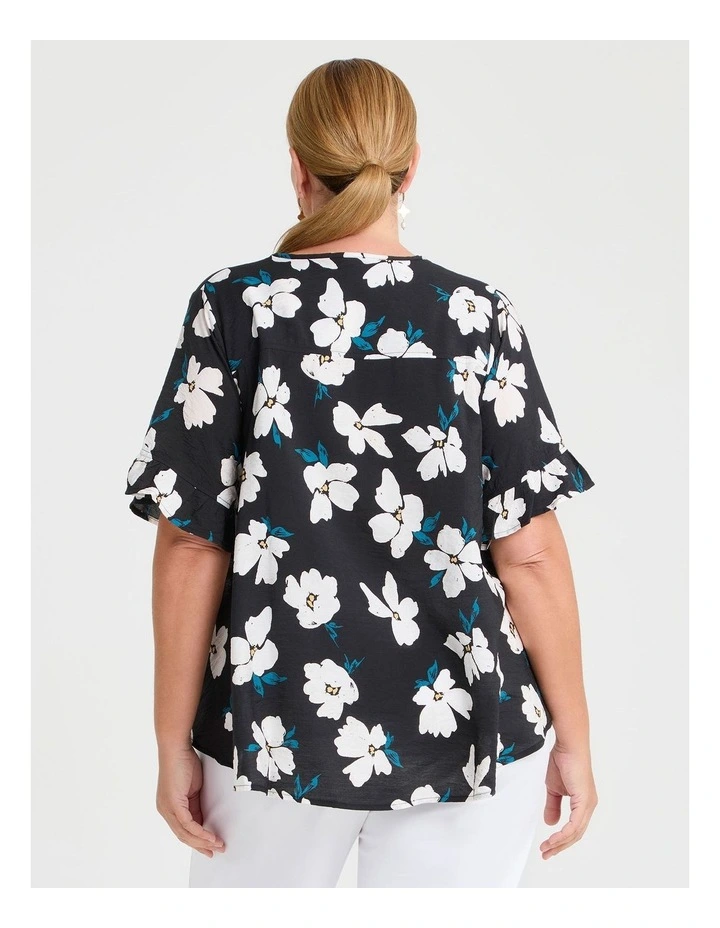 Yalina Natural Top Black White Floral image 3