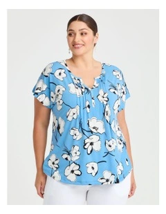 Kylie Henley Neck Top White/cornflower