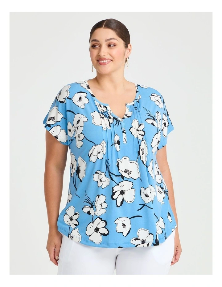 Kylie Henley Neck Top White/cornflower image 1