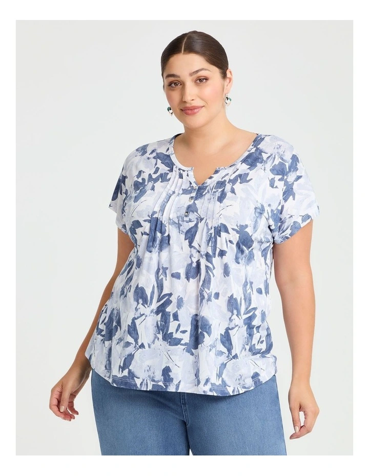 Kylie Henley Neck Top Chambray/white image 1