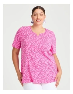 Cotton Notch Neck Top in Pink Floral