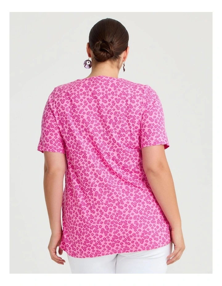 Cotton Notch Neck Top in Pink Floral image 2