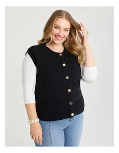 Button Through Vest in Black