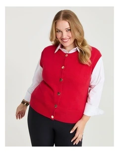 Button Through Vest in Tomato Red