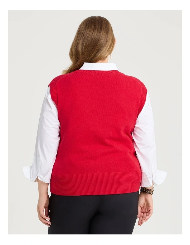 Button Through Vest in Tomato Red image 2