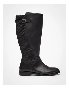 Leather Stretch Knee Boot Black