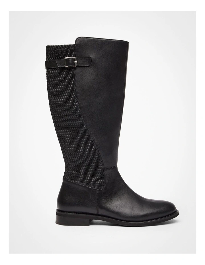 Leather Stretch Knee Boot Black image 1