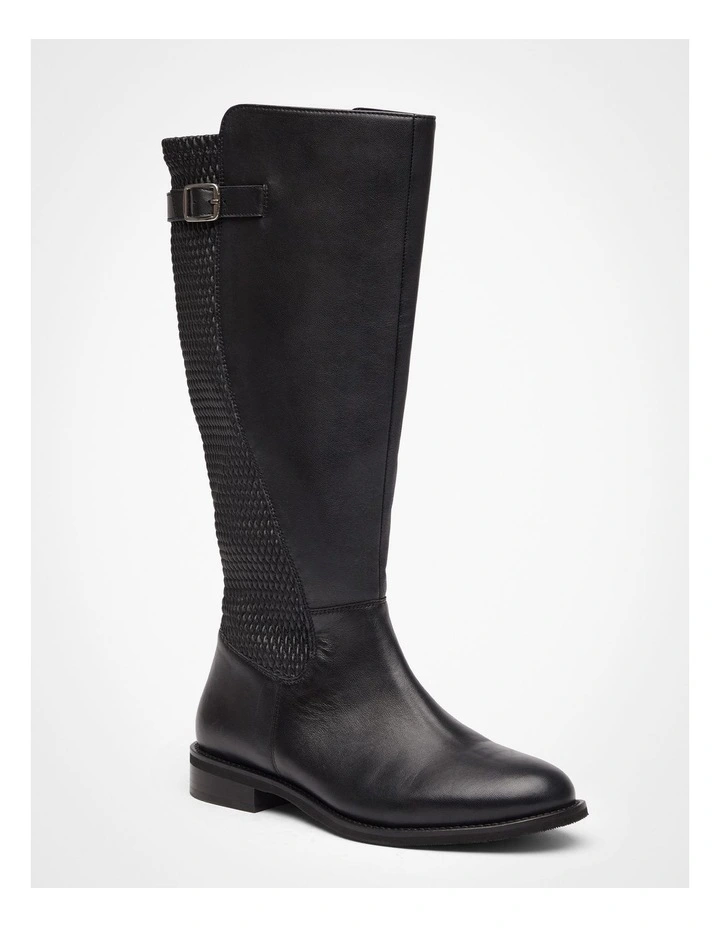 Leather Stretch Knee Boot Black image 2