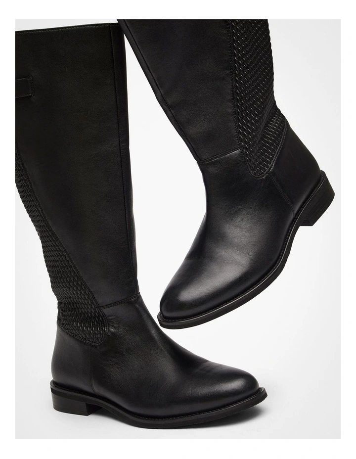 Leather Stretch Knee Boot Black image 5