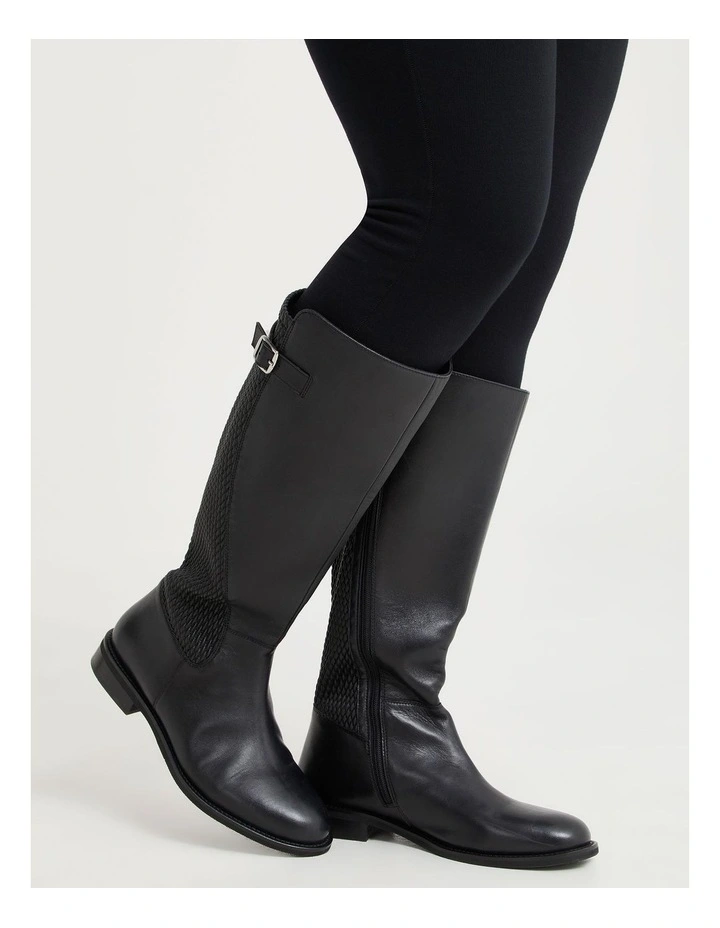 Leather Stretch Knee Boot Black image 6